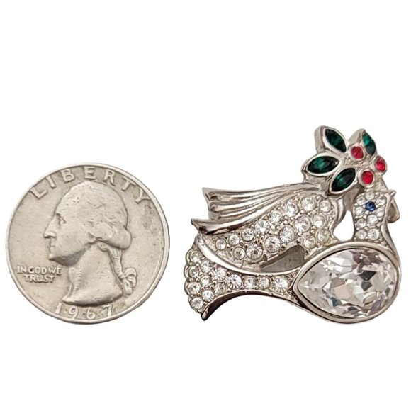 Swarovski Swan Logo Silver Tone Clear Crystal Dove Brooch Pin K882 - Picture 7 of 10